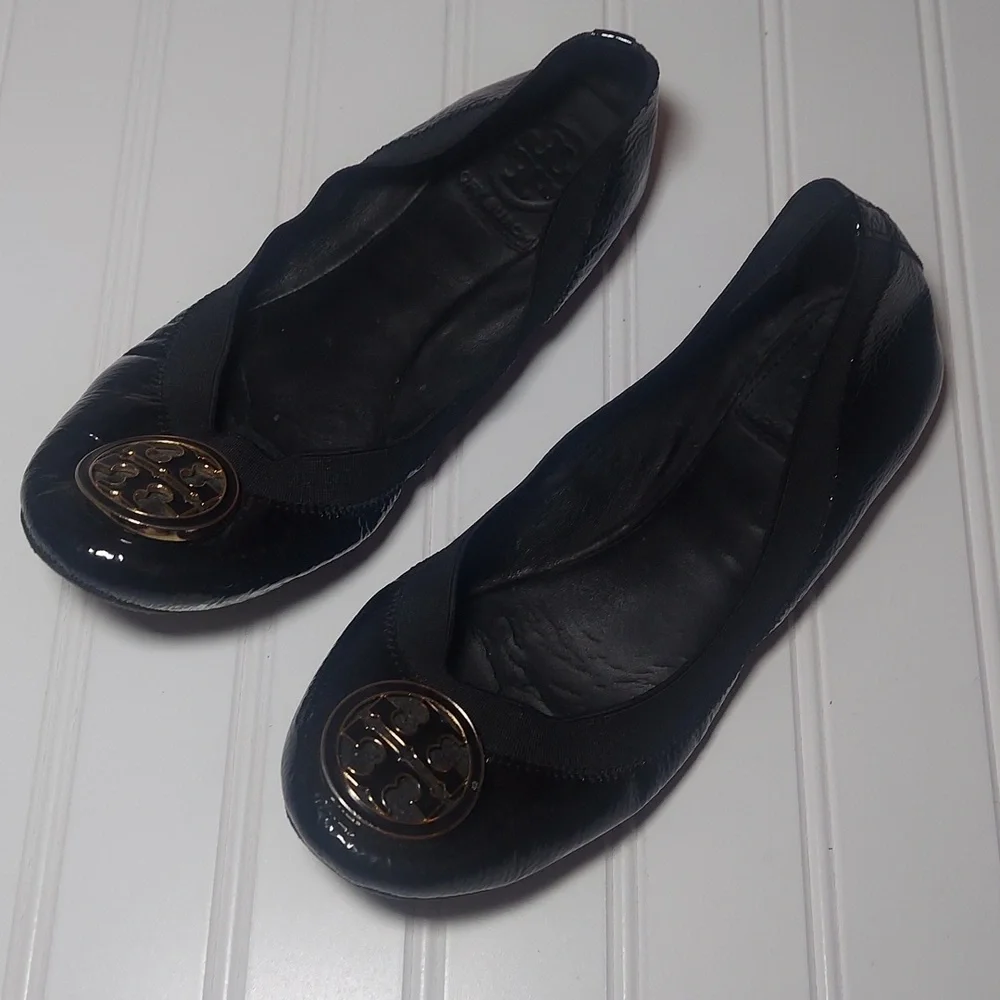 Tory Burch Caroline black patent leather ballet flats